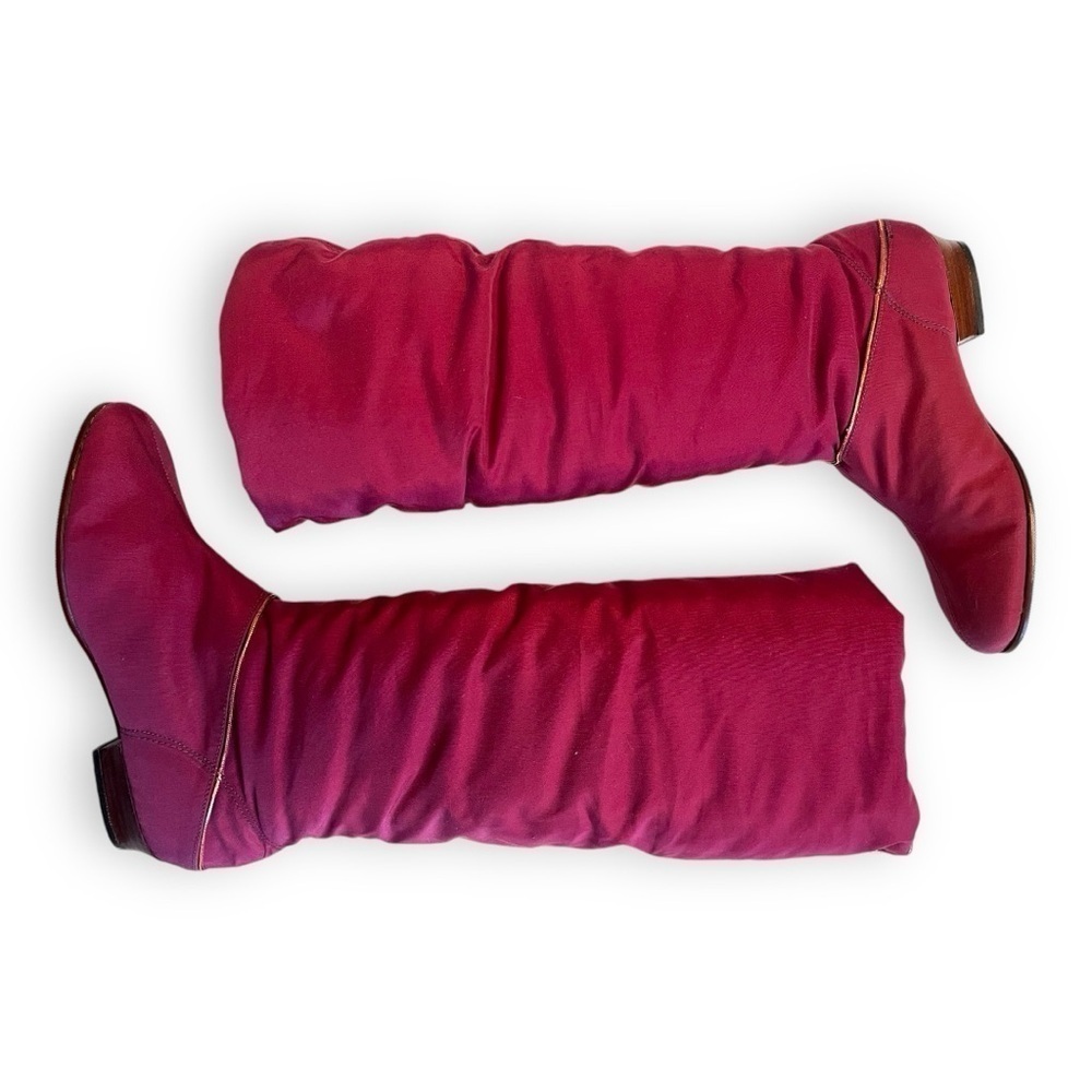 Vintage 1970's down filled maroon red knee high puffer boots pristine condition - Picture 6 of 10